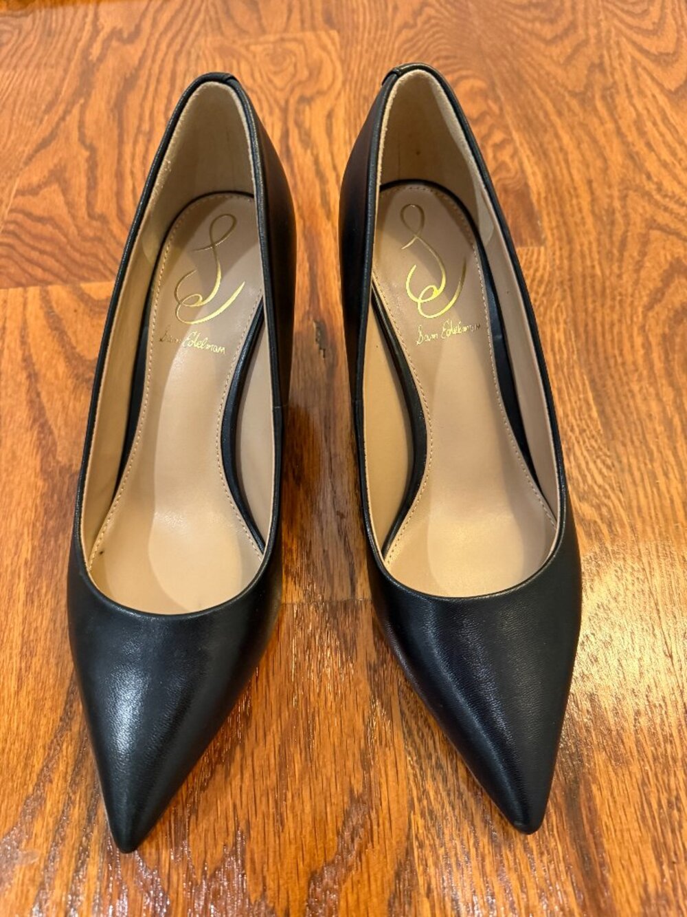 Sam Edelman Black Leather Pointed Toe Kitten Heel Pumps